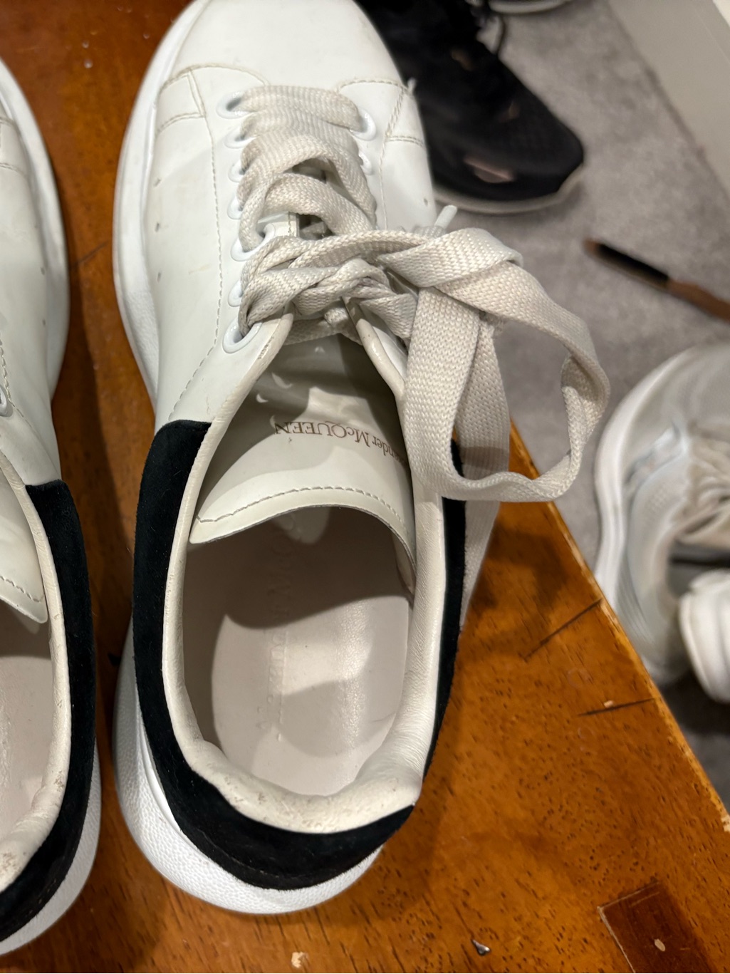 White Alexandra, Mcqueen Leather Sneakers With Black Heel Accent